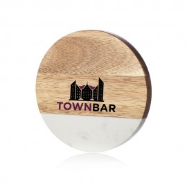  Round Marble and Wood Coasters with Bottle Opener
