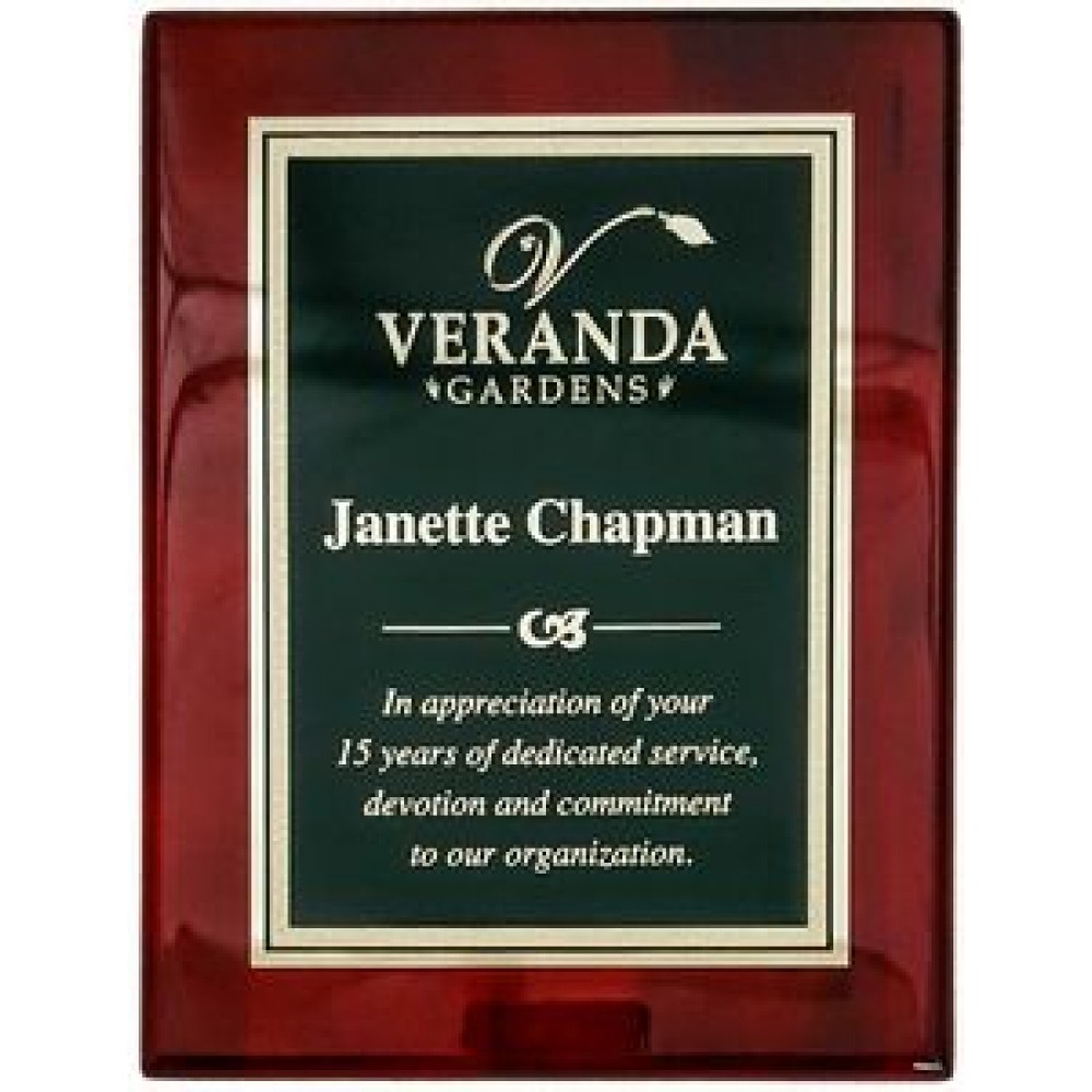 8" x 10" Rosewood Piano Finish Plaque w/Florentine Gold Engraving Plate 8" x 10" Rosewood Piano Finish Plaque w/Florentine Gold Engraving Plate