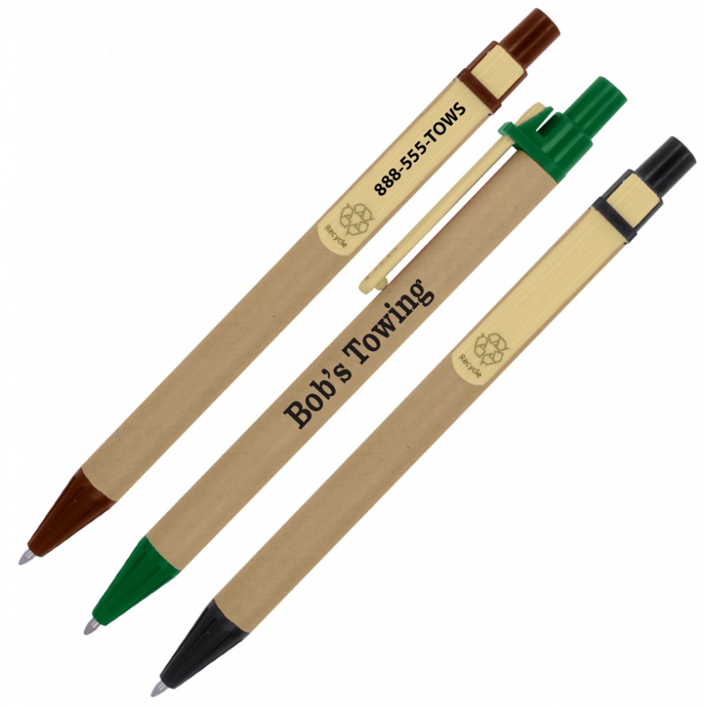  Eco-Friendly Cardboard Clicker Pen w/ Bamboo Clip