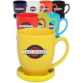  16 Oz. Bistro Glossy Coffee Mugs with Ceramic Coasters