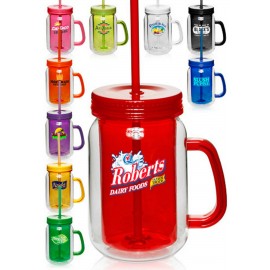  17 Oz. Double Wall Mason Jars w/Straw