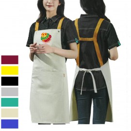  14 oz. Canvas Kitchen Apron w/ Brown shoulder Strap