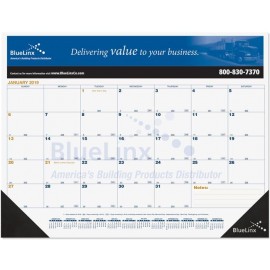 Blue & Gold Calendar Desk Pad w/Two Color Imprint & 13 Sheets (21" x 17") with Logo