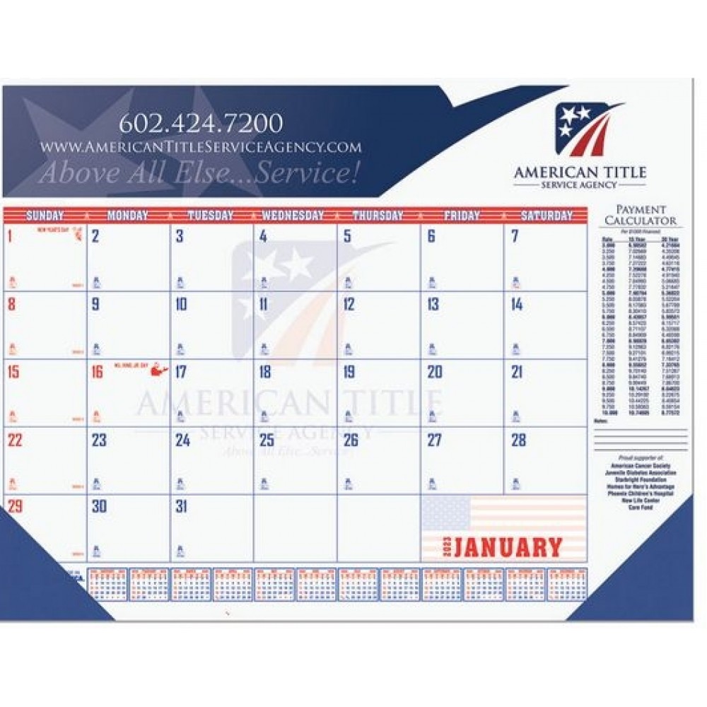 Patriotic Calendar Desk Pad w/One Color Imprint (21"x17") with Logo Patriotic Calendar Desk Pad w/One Color Imprint (21"x17") with Logo