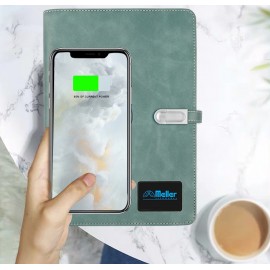 Logo Printed Leather notebook with 8000 mAh wireless charging and colorful LED screen