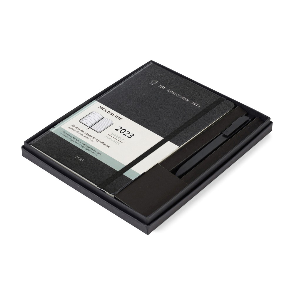 Moleskine Hard Cover Large 12-Month Weekly 2023 Planner and GO Pen Gift Set - Black with Logo