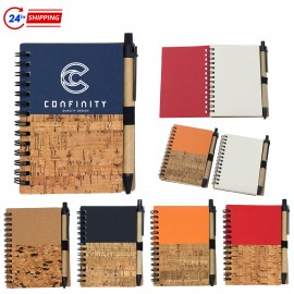 Wood Grain Spiral Notepad & Pen Set with Logo