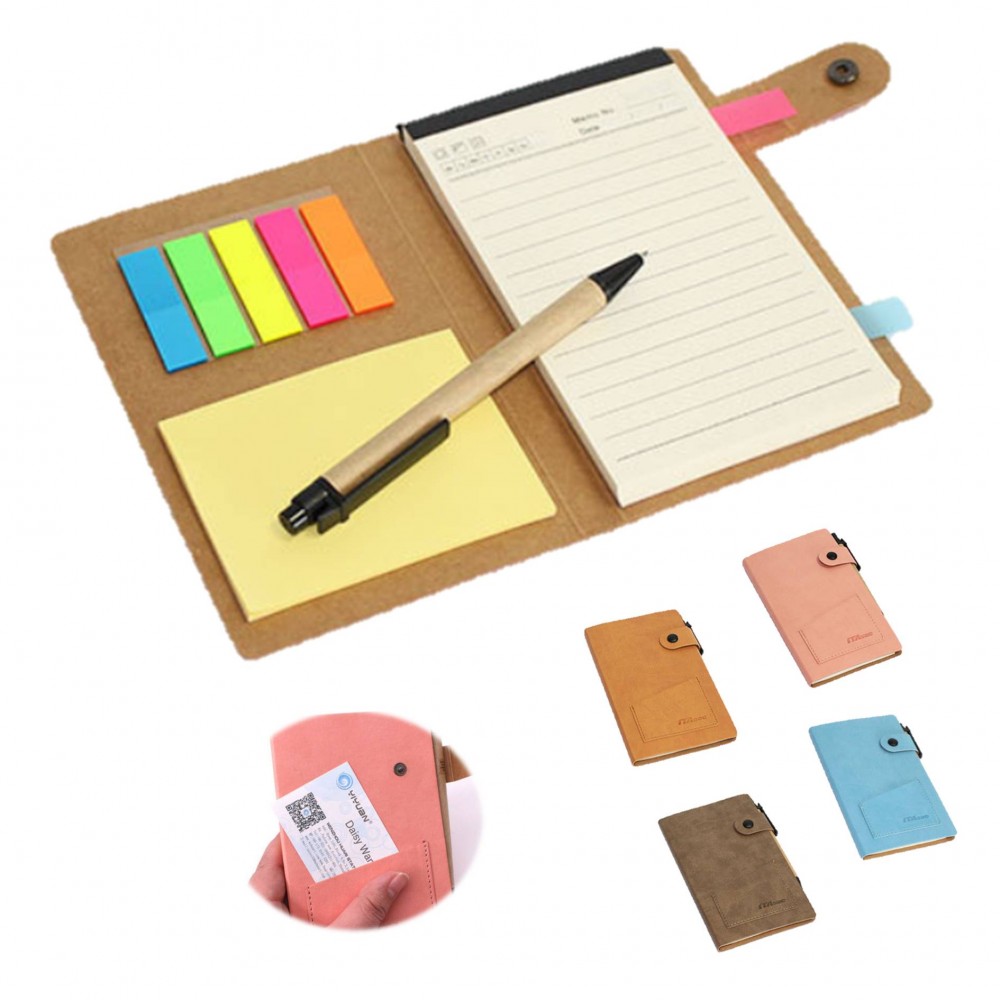 PU Leather Sticky Notes Notebook With Card Slot with Logo