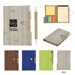 Woodgrain Look Notebook With Sticky Notes And Flags with Logo