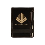 Black & Gold Leatherette Mini Notepad with Pen with Logo