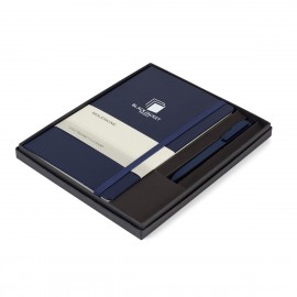 Logo Branded Moleskine Large Notebook and GO Pen Gift Set - Navy Blue