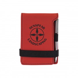 Customized Red Leatherette Mini Notepad with Pen  Customized Red Leatherette Mini Notepad with Pen
