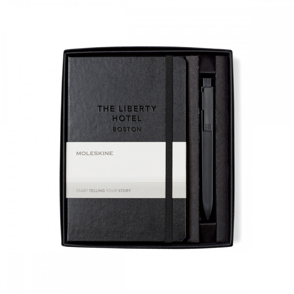 Logo Printed Moleskine Medium Notebook and GO Pen Gift Set - Black Logo Printed Moleskine Medium Notebook and GO Pen Gift Set - Black