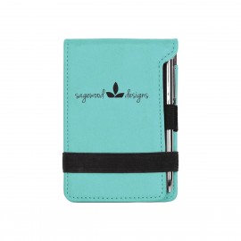 Custom Teal Leatherette Mini Notepad with Pen