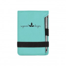 Custom Teal Leatherette Mini Notepad with Pen  Custom Teal Leatherette Mini Notepad with Pen