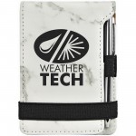 Logo Printed 3 1/4" x 4 3/4" White Marble Laser engraved Leatherette Mini Notepad with Pen
