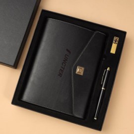 Personalized A5 PU Leather Rings Binder Notebook Gift Set Gift Box with Pen and 32GB USB Flash Drive