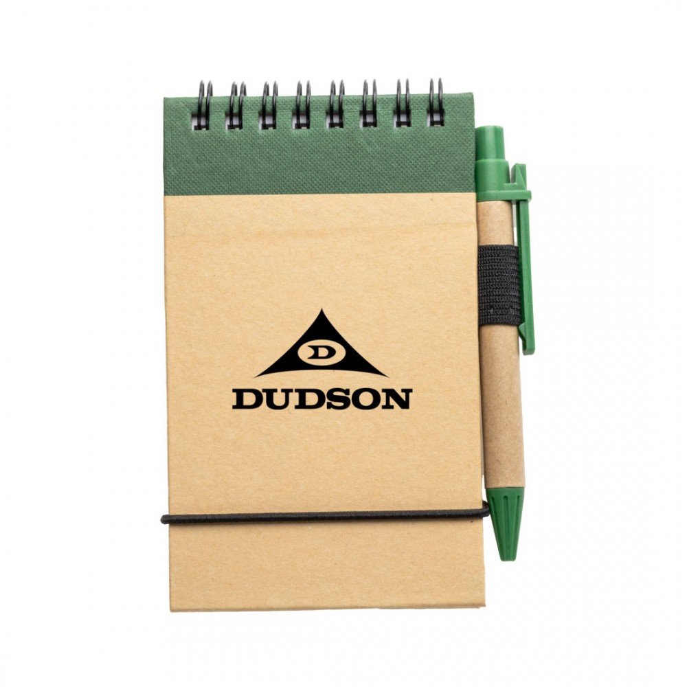 Recycled Flip-up Notepad/Pen - Green with Logo