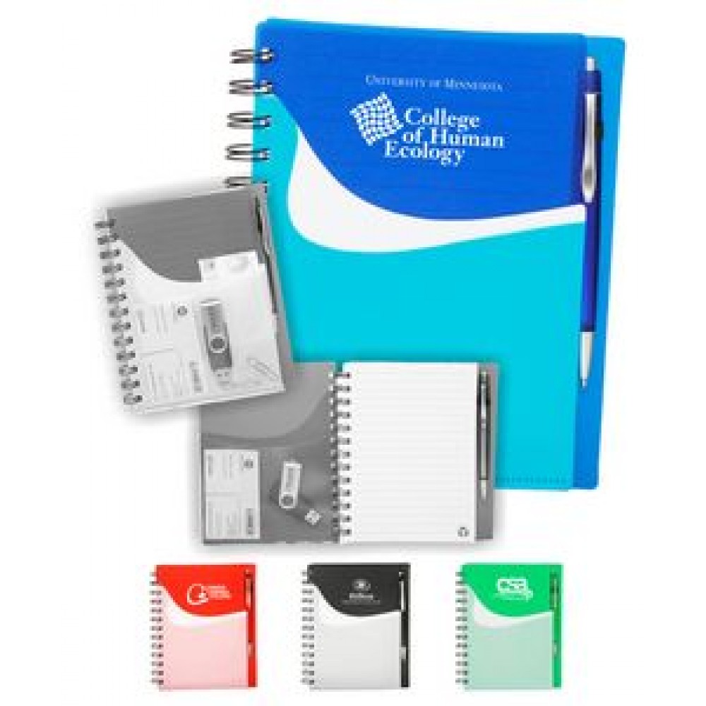 Two Tone Wave Notebook w/Sliding Pocket with Logo