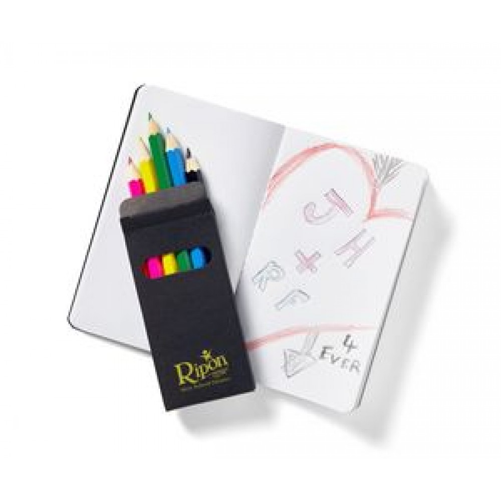 Black Mini Notebook & 6-Color Pencil Set with Logo