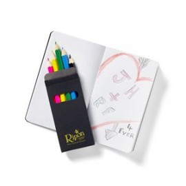 Personalized Black Mini Notebook & 6-Color Pencil Set