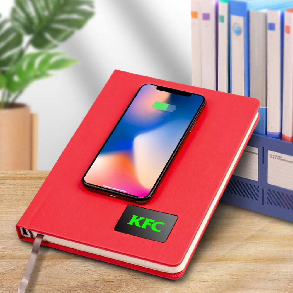 Logo Printed A5 Hard Cover Notebook With Leather Wireless Charging And LED Display Screen Logo Printed A5 Hard Cover Notebook With Leather Wireless Charging And LED Display Screen