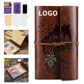 A6 7.3" x 5.1" 100 Gsm Blank Paper 160 Pages Leather Journal Notebook Travel Journal with 2 Pockets with Logo