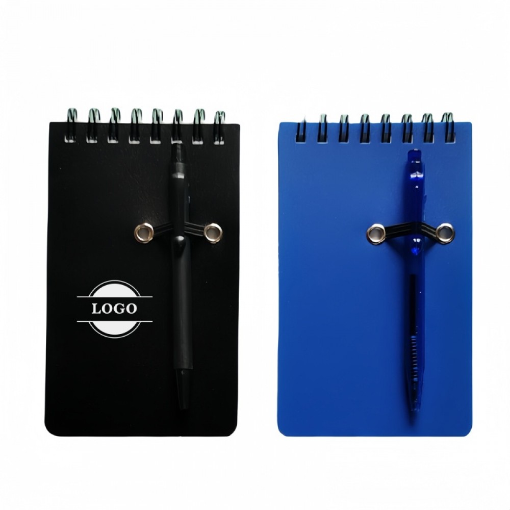 Plastic Hardcover Spiral Mini Notepads with Pens with Logo