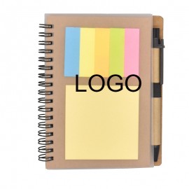 Personalized Eco Friendly Transparent Cover Spiral Lined Notebook With Ballpoint Pen & Sticky Flags 6.3"x 4.7"