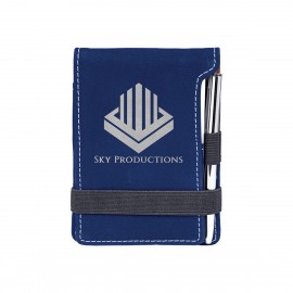Blue/Silver Leatherette Mini Notepad with Pen with Logo  Blue/Silver Leatherette Mini Notepad with Pen with Logo
