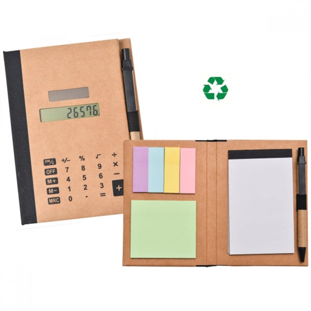 Promotional Recycled Solar Calculator with Pen, Notepad and Flags