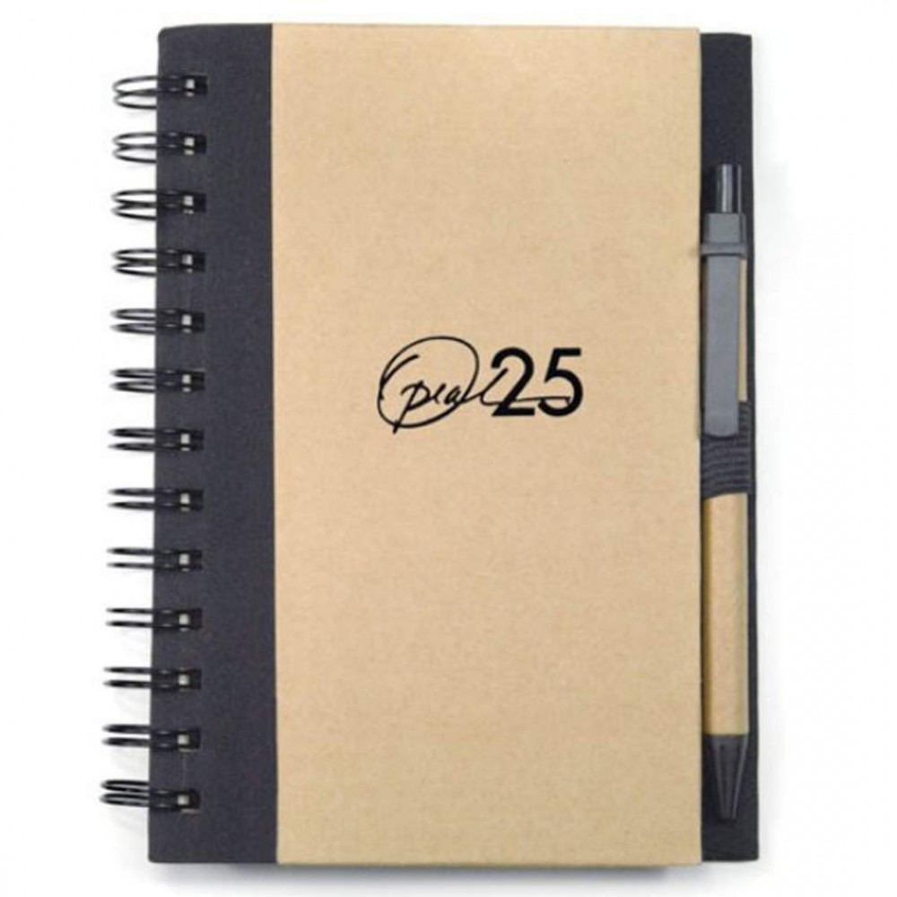 Spiral Bound Notebook & Harvest Pen - Black with Logo