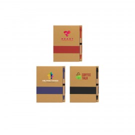 Logo Branded Kolbert - Recycled Cover Notepad plus Sticky Notes & Kraft Pen Set - ColorJet