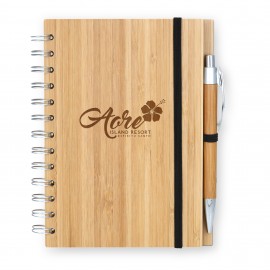 Bamboo Wire-bound Notepad w/ Bamboo Pen with Logo