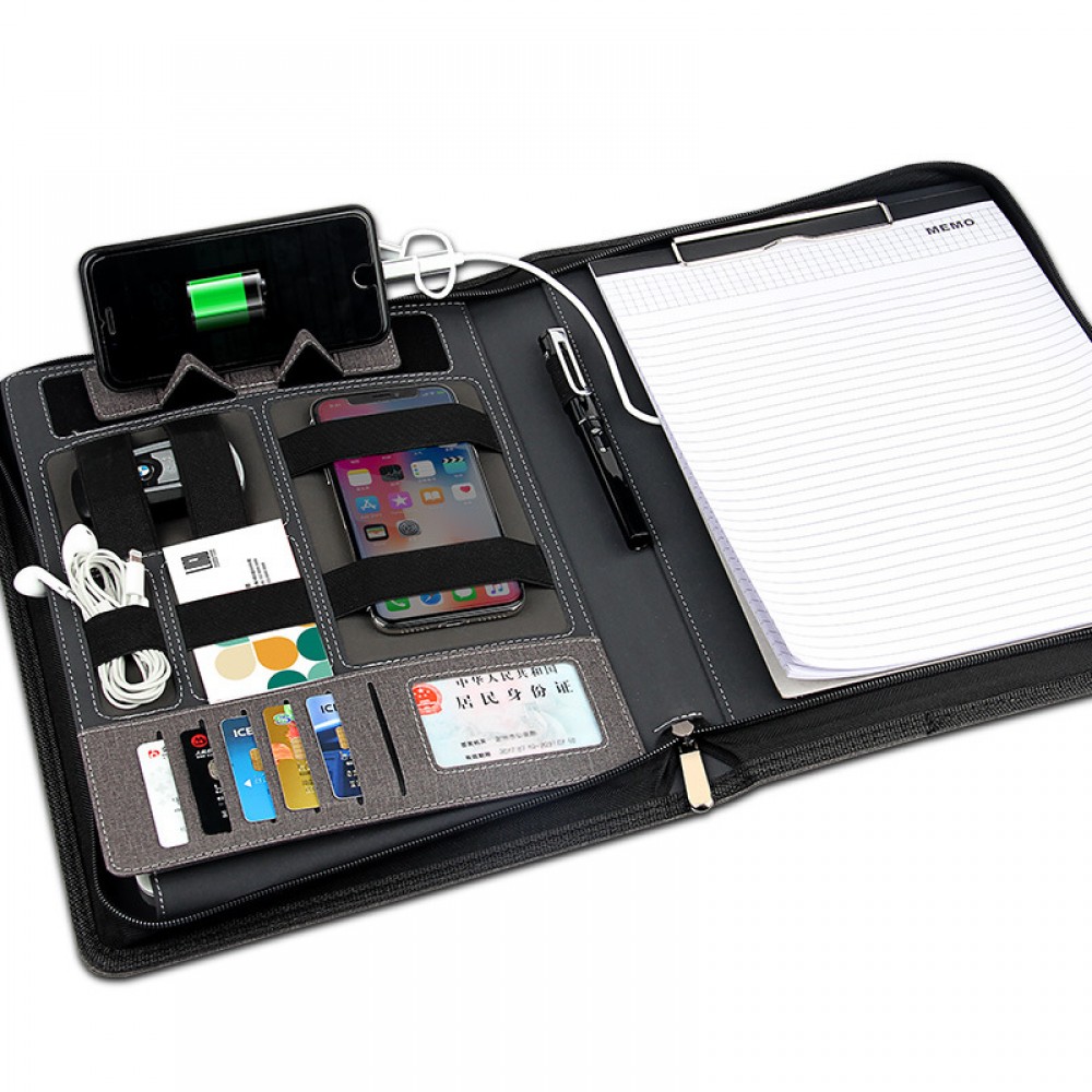 All in 1 Leather Business Portfolio with Zipper Custom Imprinted All in 1 Leather Business Portfolio with Zipper Custom Imprinted