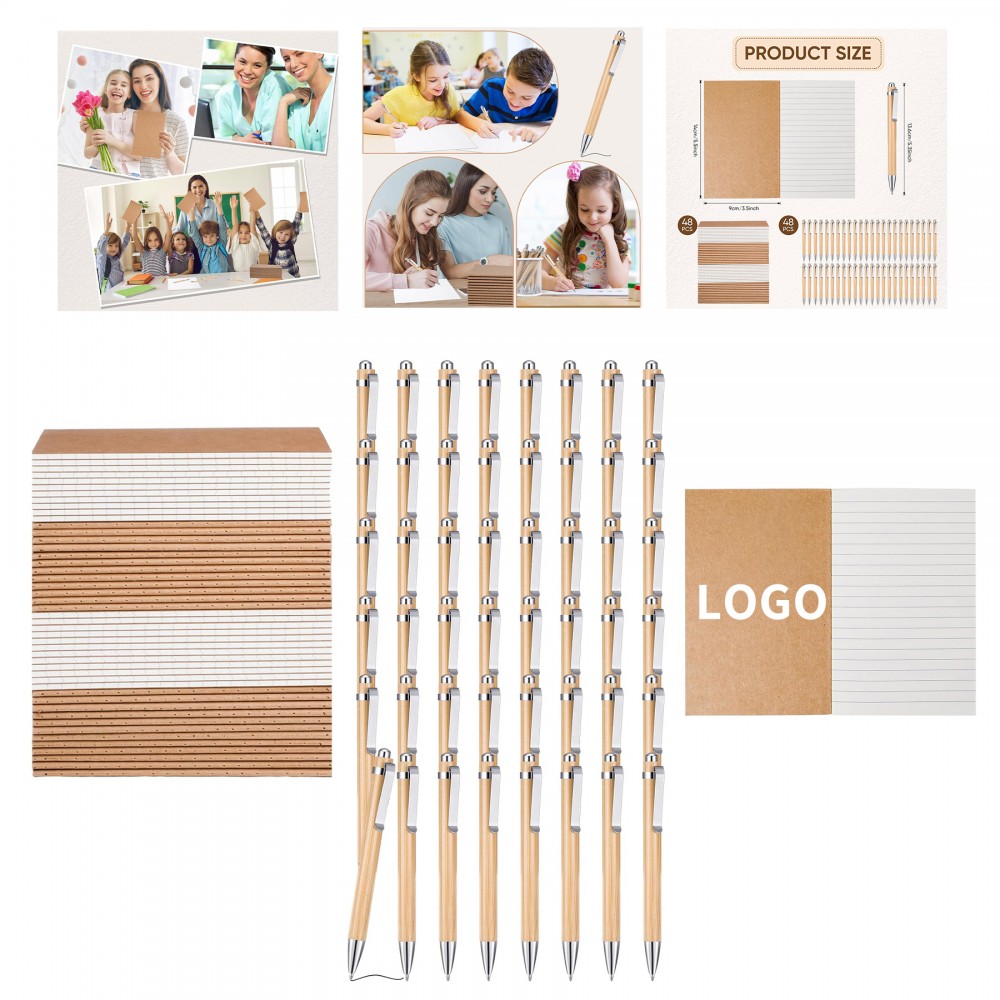 24 Sheets 48 Pages 3.5 x 5.5 Inch Mini Notebook and Retractable Ballpoint Pen Set with Logo