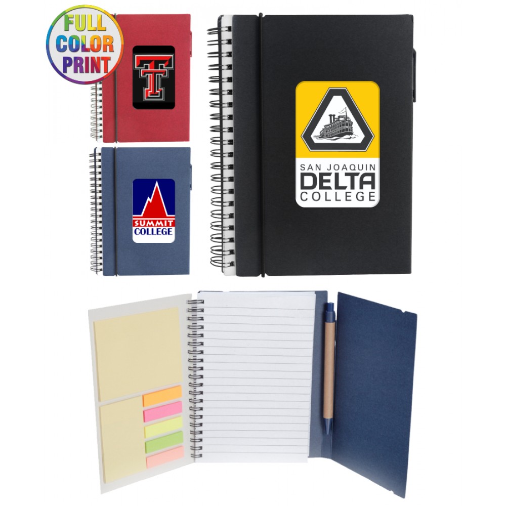Personalized Eco Spiral Notebook W/Sticky Notes and Flags & Pen Full