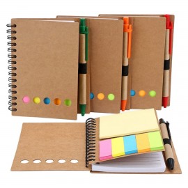 Promotional Kraft Paper Spiral Sticky Notes Notebook with Pen