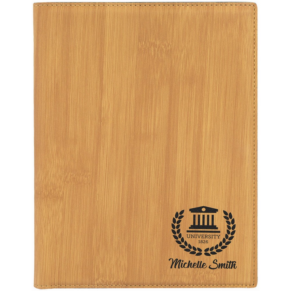 7" x 9" Bamboo Laser engraved Leatherette Small Portfolio with Notepad Branded 7" x 9" Bamboo Laser engraved Leatherette Small Portfolio with Notepad Branded