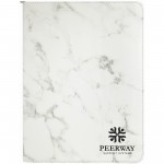 Branded 9 1/2" x 12" White Marble with Zipper Leatherette Portfolio with Notepad