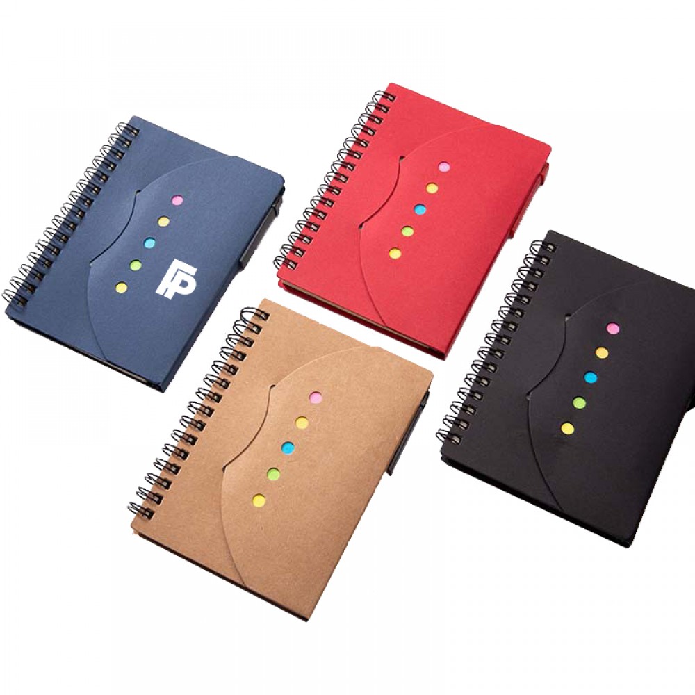 Custom Imprinted Spiral Hand Notebook with Sticky Notes Set / Notepad With Sticky Flags And Pen Custom Imprinted Spiral Hand Notebook with Sticky Notes Set / Notepad With Sticky Flags And Pen
