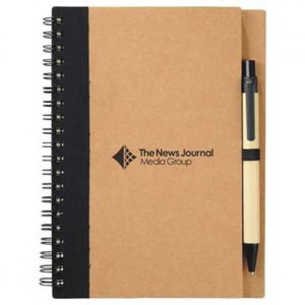 5" x 7" Eco Spiral Notebook with Pen Custom Imprinted 5" x 7" Eco Spiral Notebook with Pen Custom Imprinted