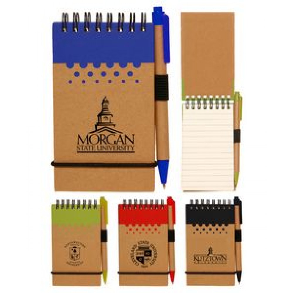 Union Printed -Eco Spiral Notebook Jotter with Matching Pen - 1-color Print with Logo