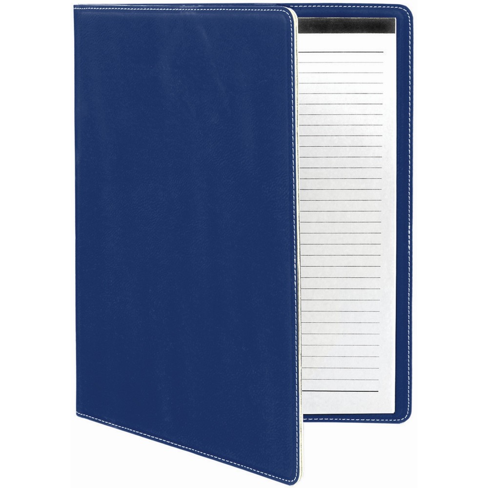 Custom Imprinted 9 1/2" x 12" Blue/Silver Laser engraved Leatherette Portfolio with Notepad Custom Imprinted 9 1/2" x 12" Blue/Silver Laser engraved Leatherette Portfolio with Notepad