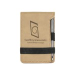 Custom Imprinted Light Brown Leatherette Mini Notepad with Pen