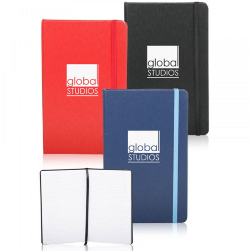 Logo Branded 5.5 x 8.5 Hardcover Notebooks w/ Matching Color Elastic Band Notepad