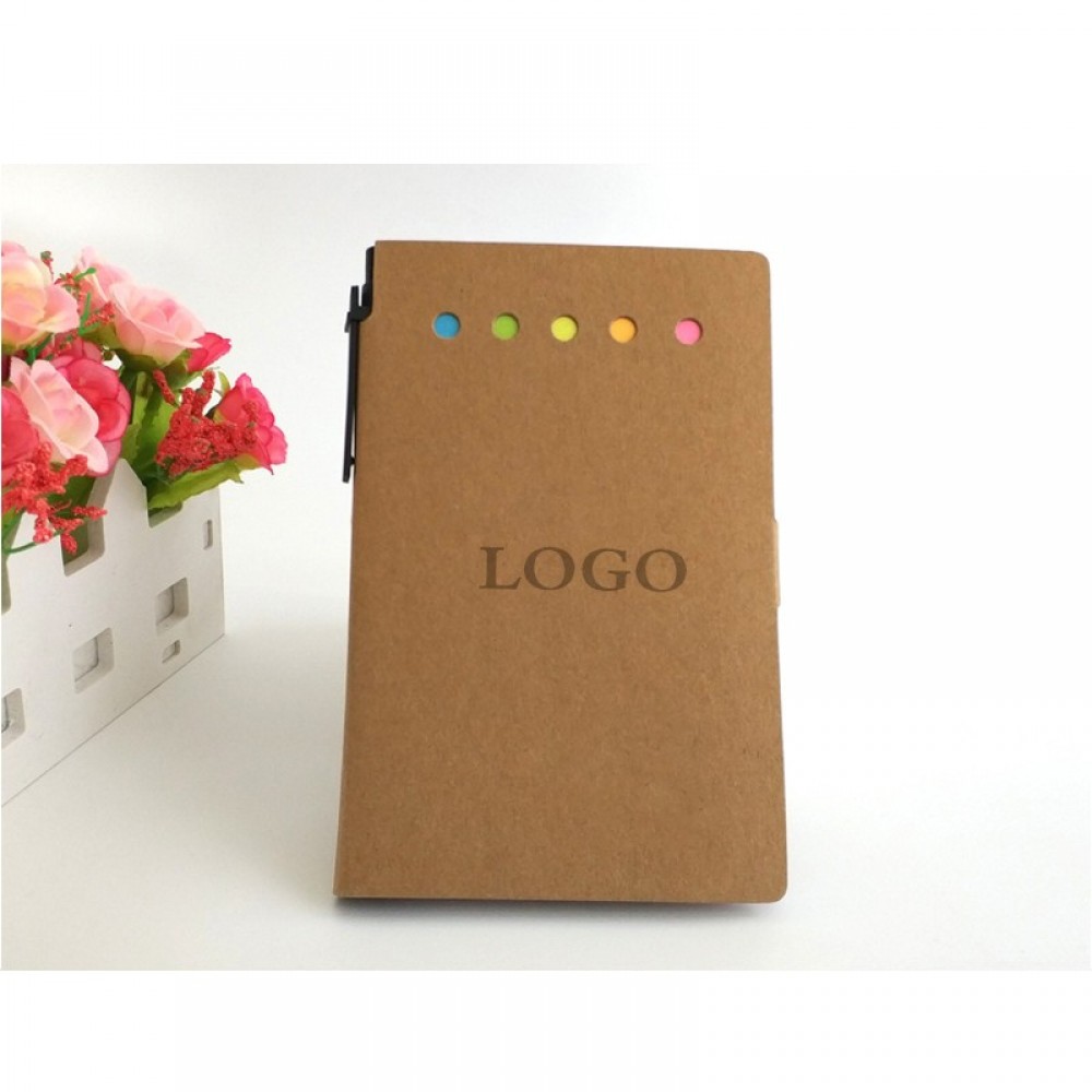 Branded Creative Kraft Paper Covered Sticky Notes w/Ball Pen Branded Creative Kraft Paper Covered Sticky Notes w/Ball Pen