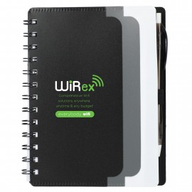 Logo Branded 5" x 7" Recycled Dual Pocket Spiral Notebook w Pen  Logo Branded 5" x 7" Recycled Dual Pocket Spiral Notebook w Pen