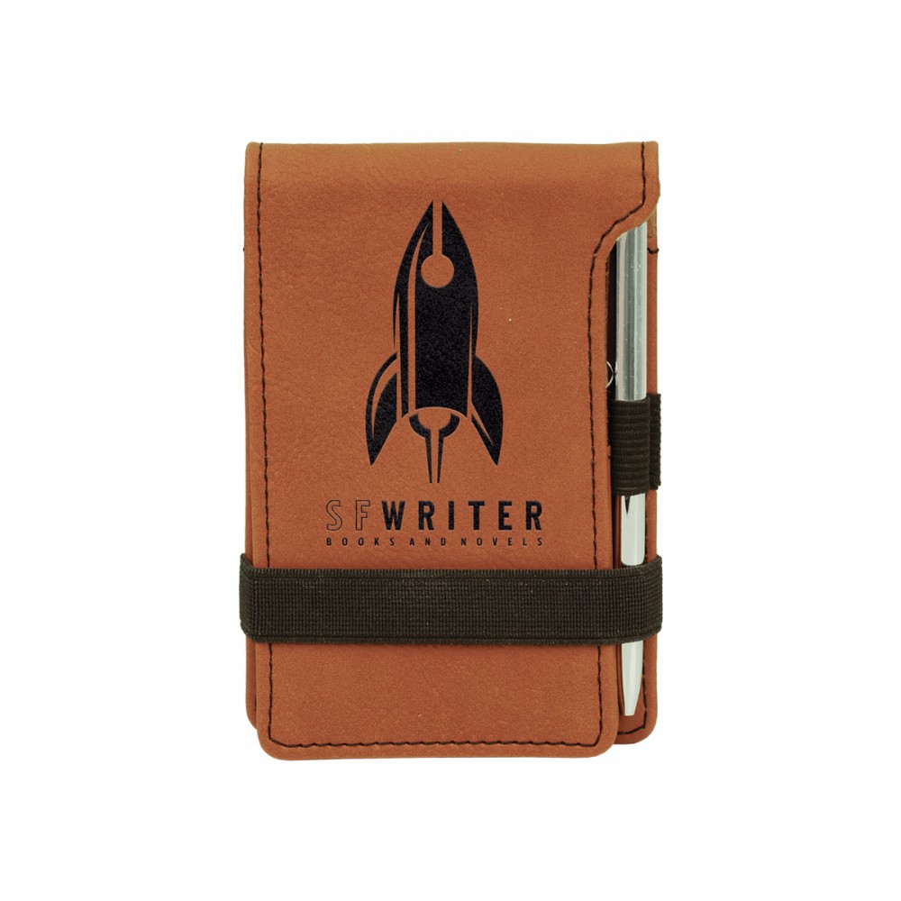 Logo Branded Rawhide Leatherette Mini Notepad with Pen