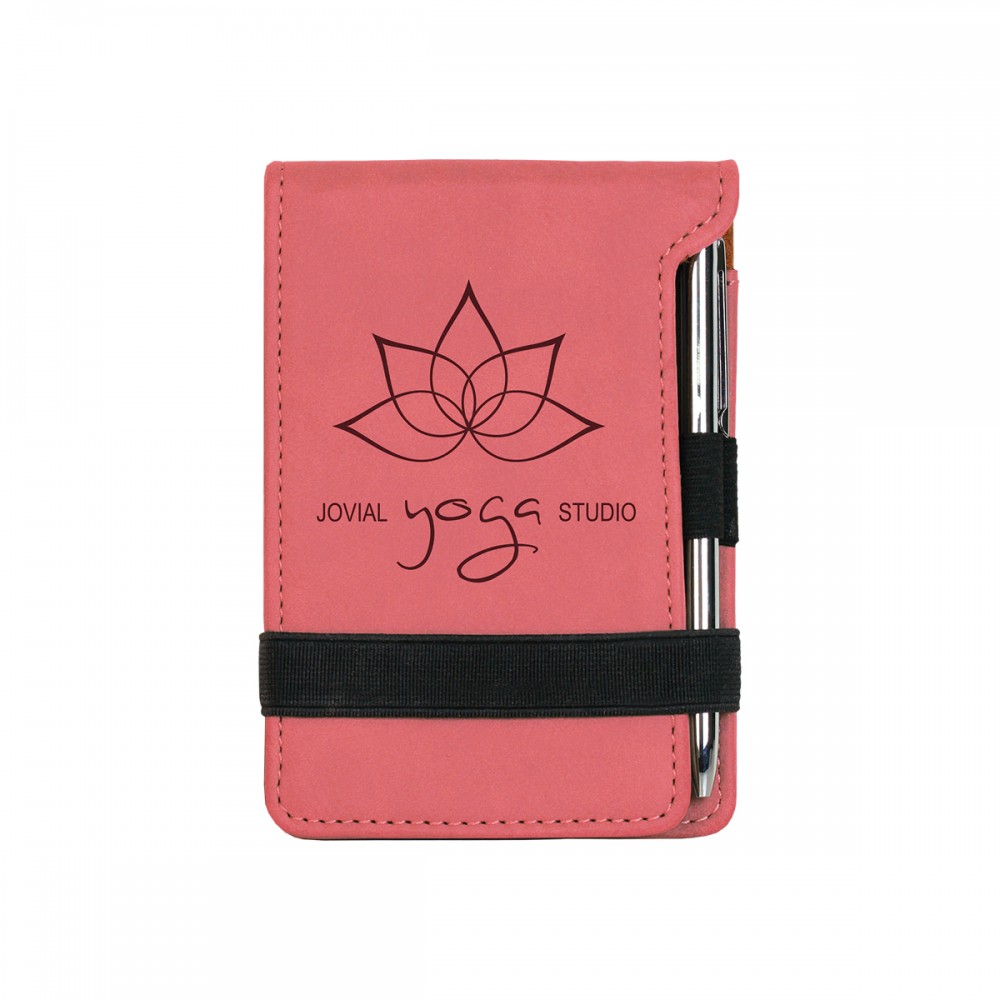 Logo Branded Pink Leatherette Mini Notepad with Pen
